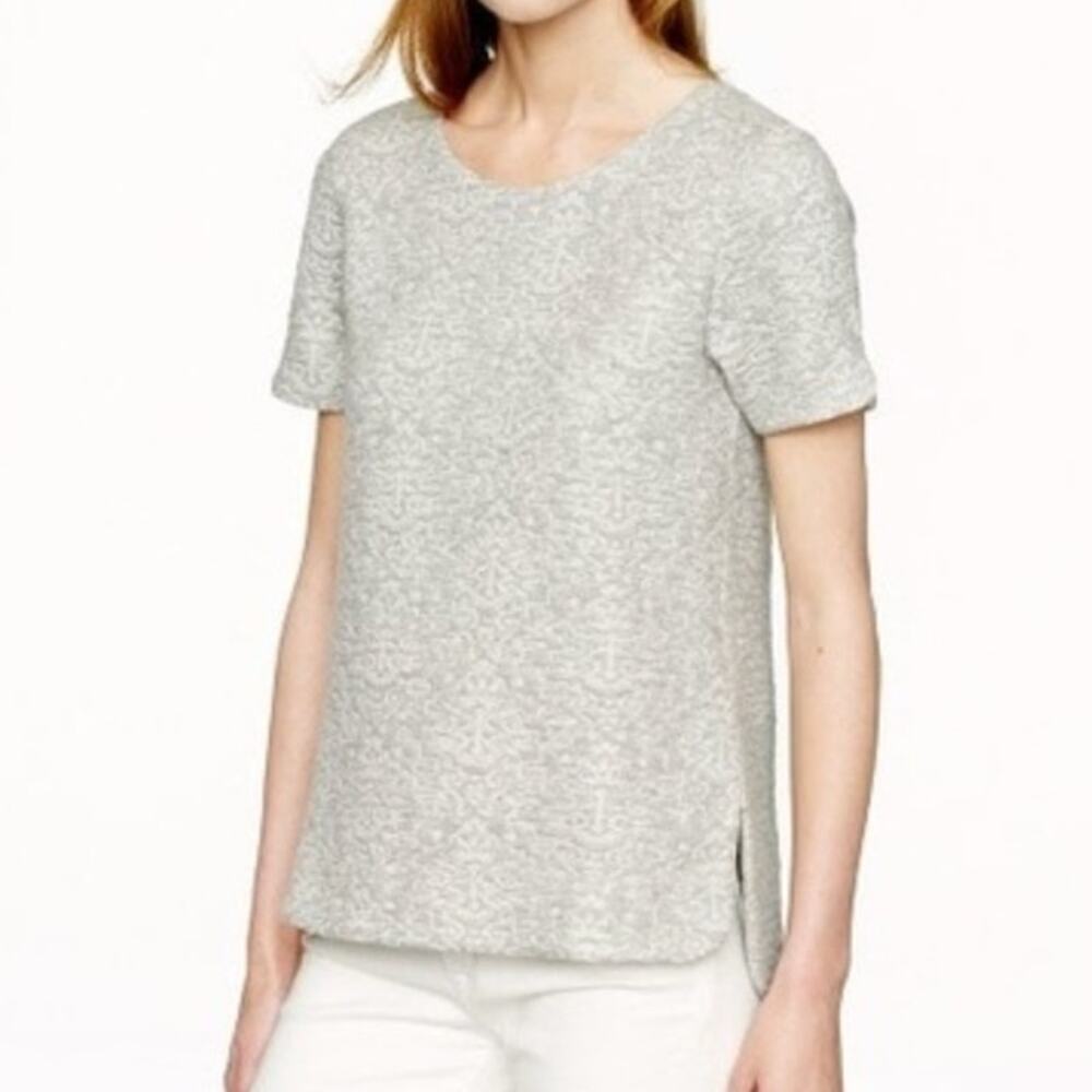 J. Crew Gray Jacquard Paisley Short Sleeve Zip Back Sweatshirt Top • Size XS ⬇️